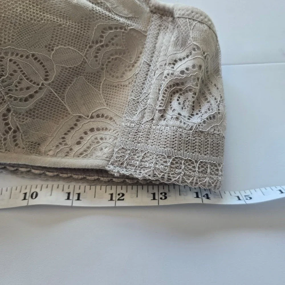 Taupe Lace Front-Close Bra‎ Rose Floral Racerback Rhinestone Women 42C Lingerie